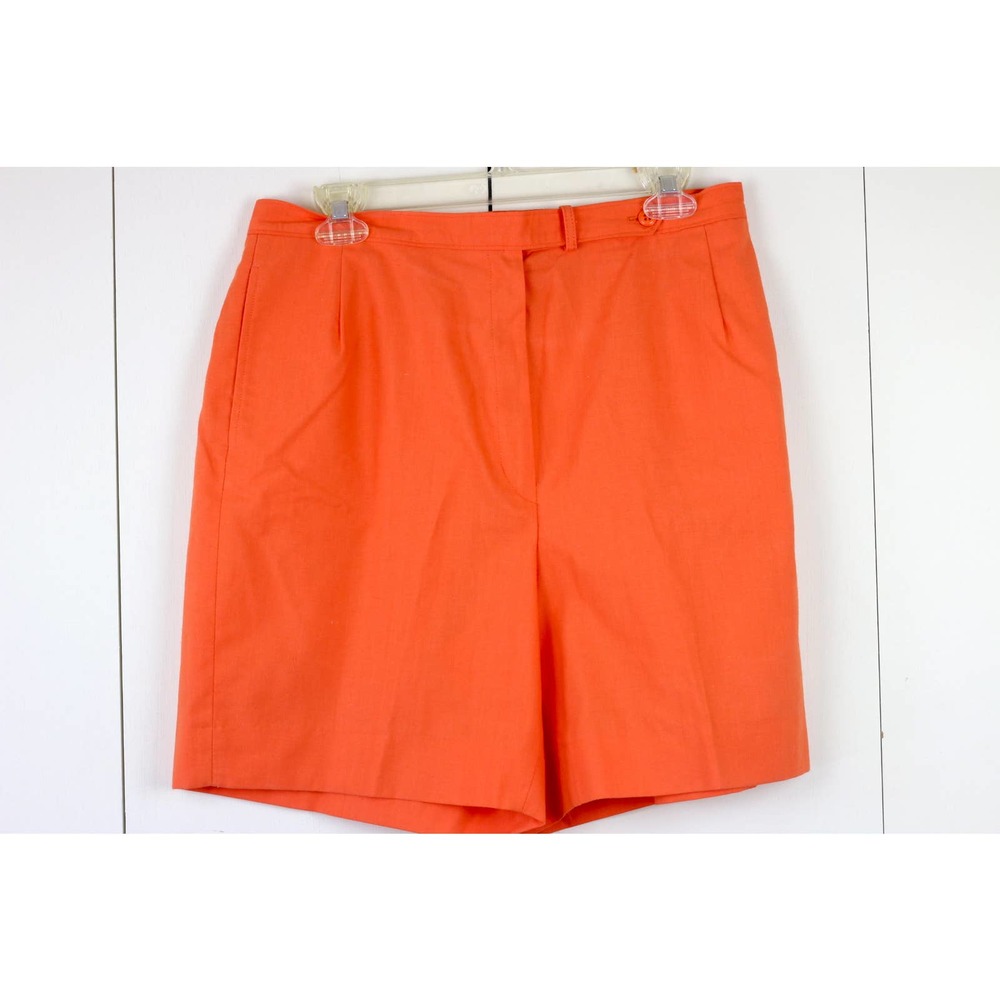 80s Women's Bright Orange Linen Chino Shorts with Pockets, Vintage, M/L